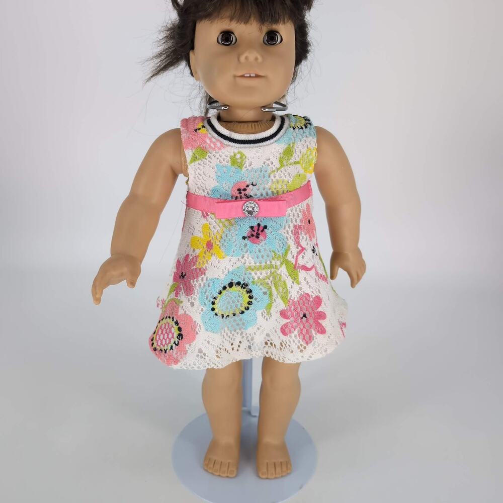 Dollie & Me White Lace Colorful Floral Sleeveless Doll Mini Sundress - 18" Dolls